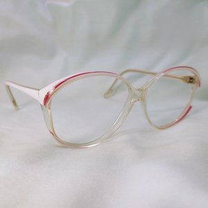 True Vintage 1980's Eyeglass Frames Big Eye Clear Pink White Retro Hipster
